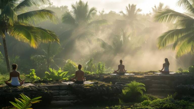 people meditating in nature