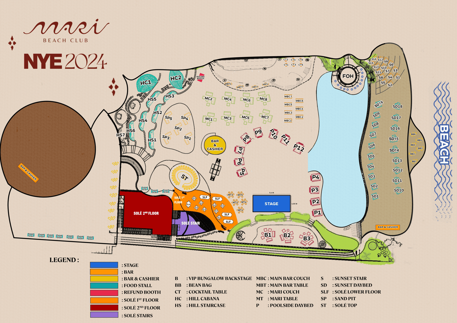 NYE Map at mari beach club